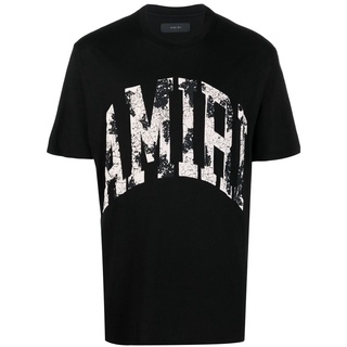 【ใหม่】เสื้อยืดแขนสั้น ผ้าฝ้าย พิมพ์ลาย Amiri สําหรับผู้ชาย