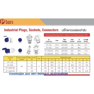 ปลั๊กเพาเวอร์เต้ารับลอยติดผนังรุ่นกันน้ำ AT-1232 2P+E(32A)220-250V