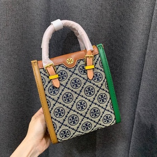 TORY BURCH T MONOGRAM JACQUARD MINI TOTE CROSSBODY BAG กระเป๋าถือทรง shopping tote ใบเล็กไซส์มินิ ครอสบอดี้ ทอรี่เบิร์ช