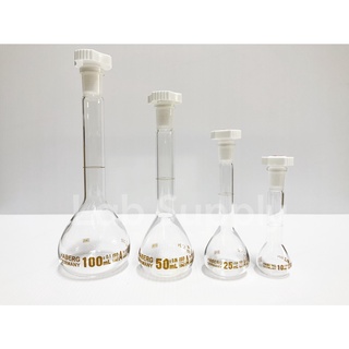 Haberg/Germany_Volumetric Flask with PP Stopper (Class A) ขวดวัดปริมาตร จุกปิดพลาสติก ขนาด 10, 25, 50, 100 ml