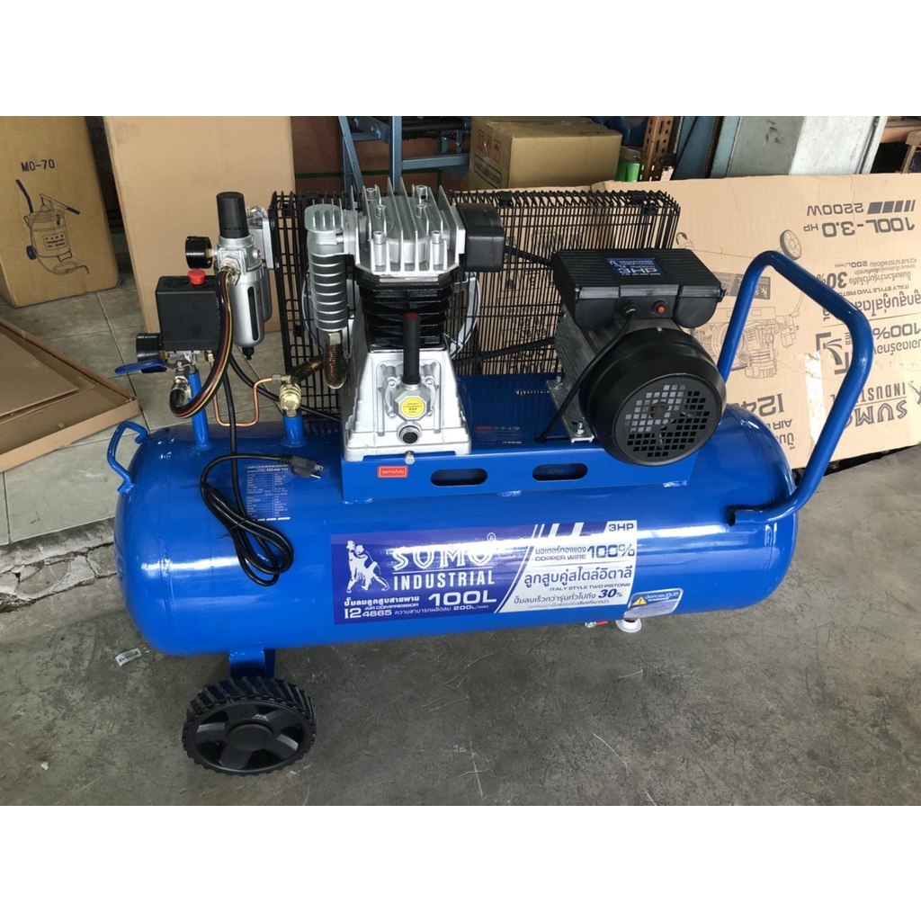 🔥โค้ดINC3LEL3ลด30฿ปั๊มลมลูกสูบสายพาน 3 แรงม้า 100 ลิตร Air Compressor ยี่ห้อ SUMO รุ่น I2-4670