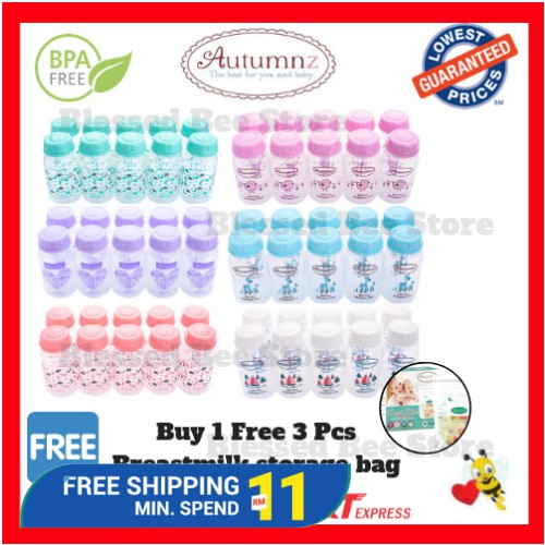 ใหม่ AUTUMNZ ขวดเก็บน้ํานมแม่ PP 5oz (10 ชิ้น) เคลียร์ฟรี (คอบาง/มาตรฐาน)