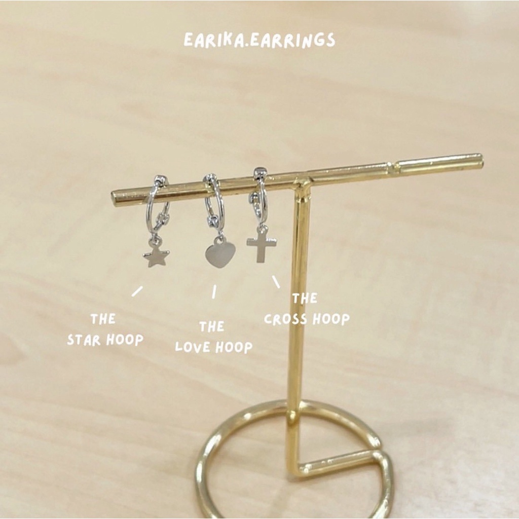 earika.earrings - the love/cross/star hoop ต่างหูห่วงก้านเงินแท้ชุบทองคำขาว (มี 3 ลาย) ผิวแพ้ง่ายใส่ได้