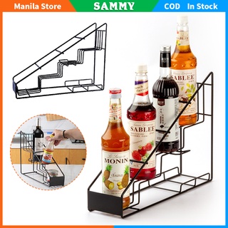 Syrup Rack Multifunctional Stainless Steel Wire 4 Compartment Bottle Holder Spice Shelf Wine Rack