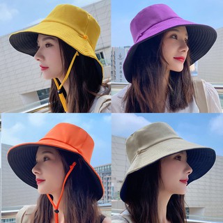 หมวกบักเก็ต Bucket สีพื้น ใส่ได้ 2 ด้าน หมวกมีเชือกรัดคาง หมวกแฟชั่น  Woman hat