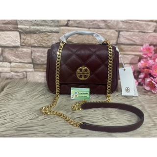 🔥สด-ผ่อน🔥🌸🌸 Tory Burch  Tory Burch Willa Mini Top Handel Black Leather Satchel