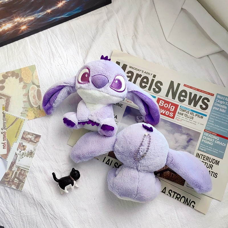 จี้ตุ๊กตา Disney Lilo & Stitch สีม่วง แบบนิ่ม ขนาด 14 ซม. เหมาะกับของขวัญวันวาเลนไทน์ สําหรับตกแต่งกระเป๋า รถยนต์