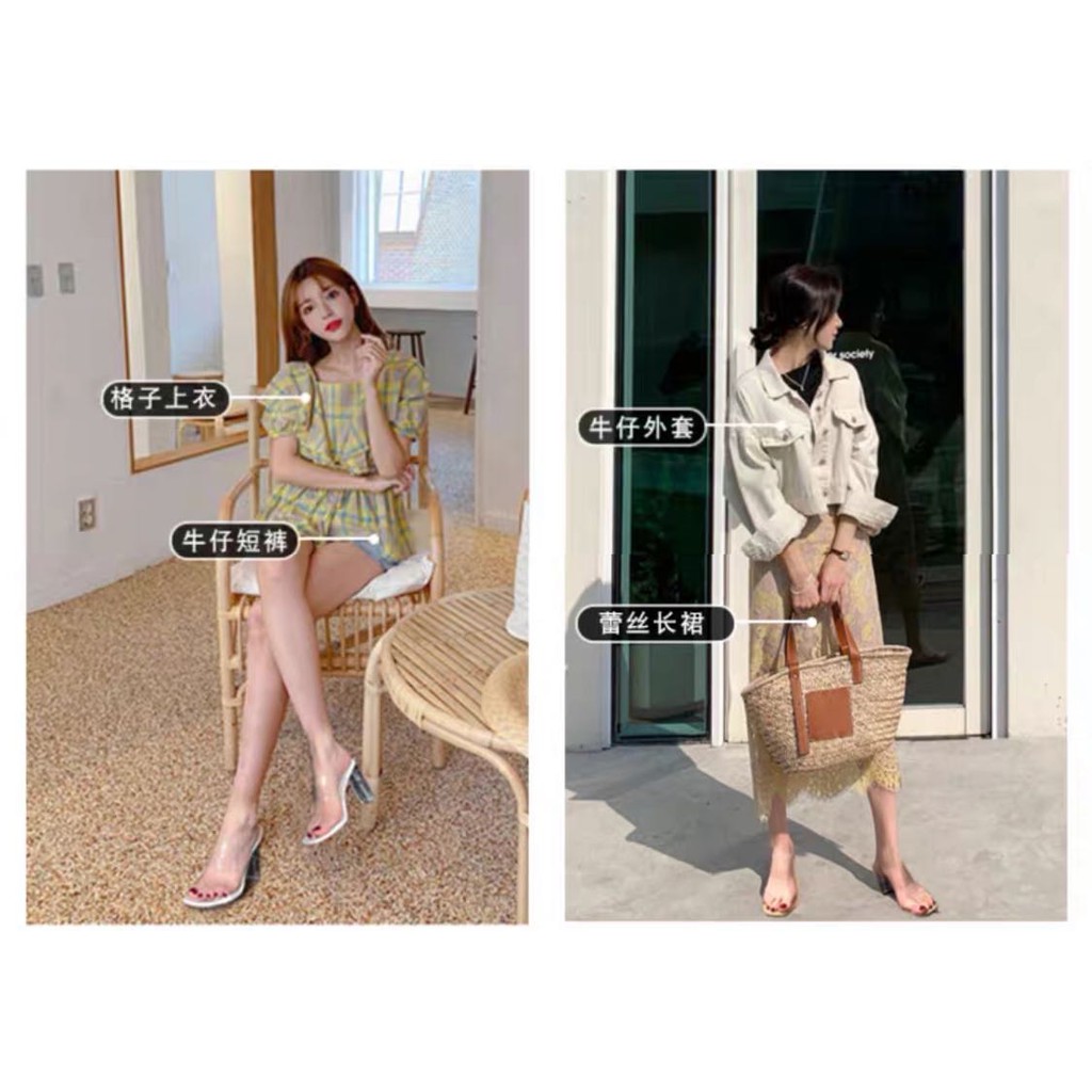 🔥พร้อมส่ง🔥(ส้น3.5นิ้ว) หรูหรามากแม่!! TX185 รองเท้าส้มสุง ส้นคริสตัลสายใส 2022