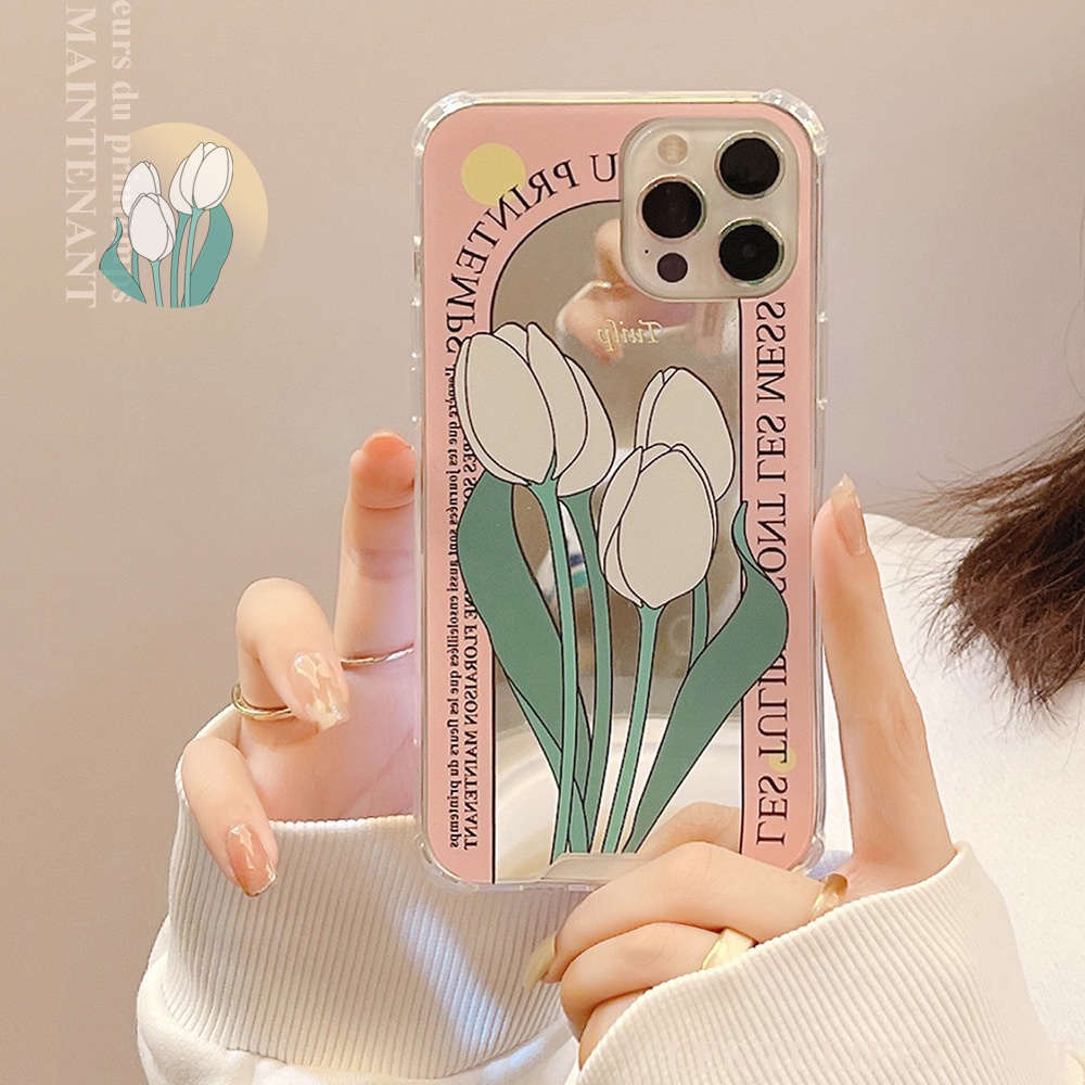 เคสโทรศัพท์มือถือ ลายดอกไม้ ขนาดเล็ก พร้อมกระจกแต่งหน้า สําหรับ iPhone 14 7 8 Plus + XS XR Max SE 11 12 13 14 Pro Max mini TPU Case-Dinuo Case