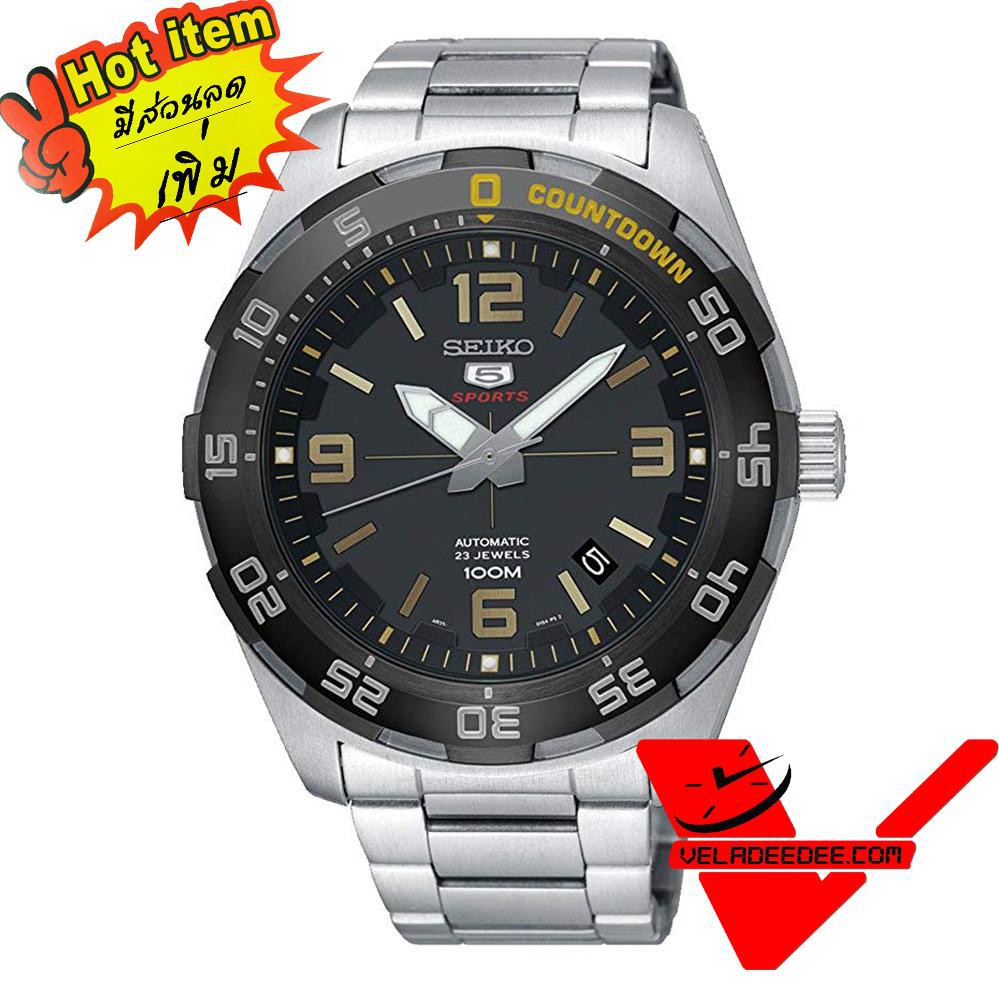 Seiko 5 Sport Automatic นาฬิกาข้อมือผู้ชาย สายสแตนเลส รุ่น SRPB83K1 (หน้าดำเข็มทอง) SRPB83K1 (หน้าดำเข็มเงิน)