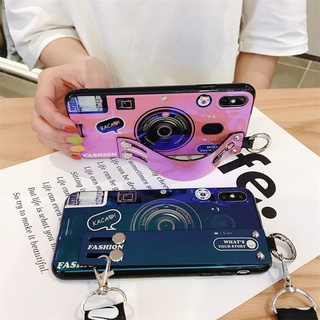 พร้อมส่ง เคสโทรศัพท์มือถือแบบนิ่ม ลายกล้องถ่ายรูป สีชมพูกรมท่า พร้อมสายคล้องข้อมือ และเชือกคล้อง สําหรับ VIVO Y36 V27 V27e Y02 Y16 Y77 Y22 Y22S Y35 V25 V25e X90 Pro 5G