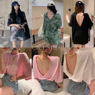 Cicishop(8990)เสื้อยืดทรง Oversize แต่งโซ่เว้าหลัง ผ้านิ่ม ใส่สบาย