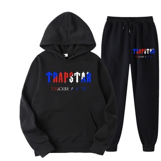 เสื้อกันหนาว มีฮู้ด พิมพ์ลายแบรนด์ TRAPSTAR และกางเกงจ็อกกิ้ง สําหรับผู้ชาย