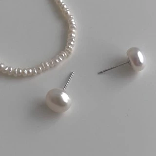 A.piece ต่างหูมุกแท้ เงินแท้ [all silver 925] Freshwater pearl stud