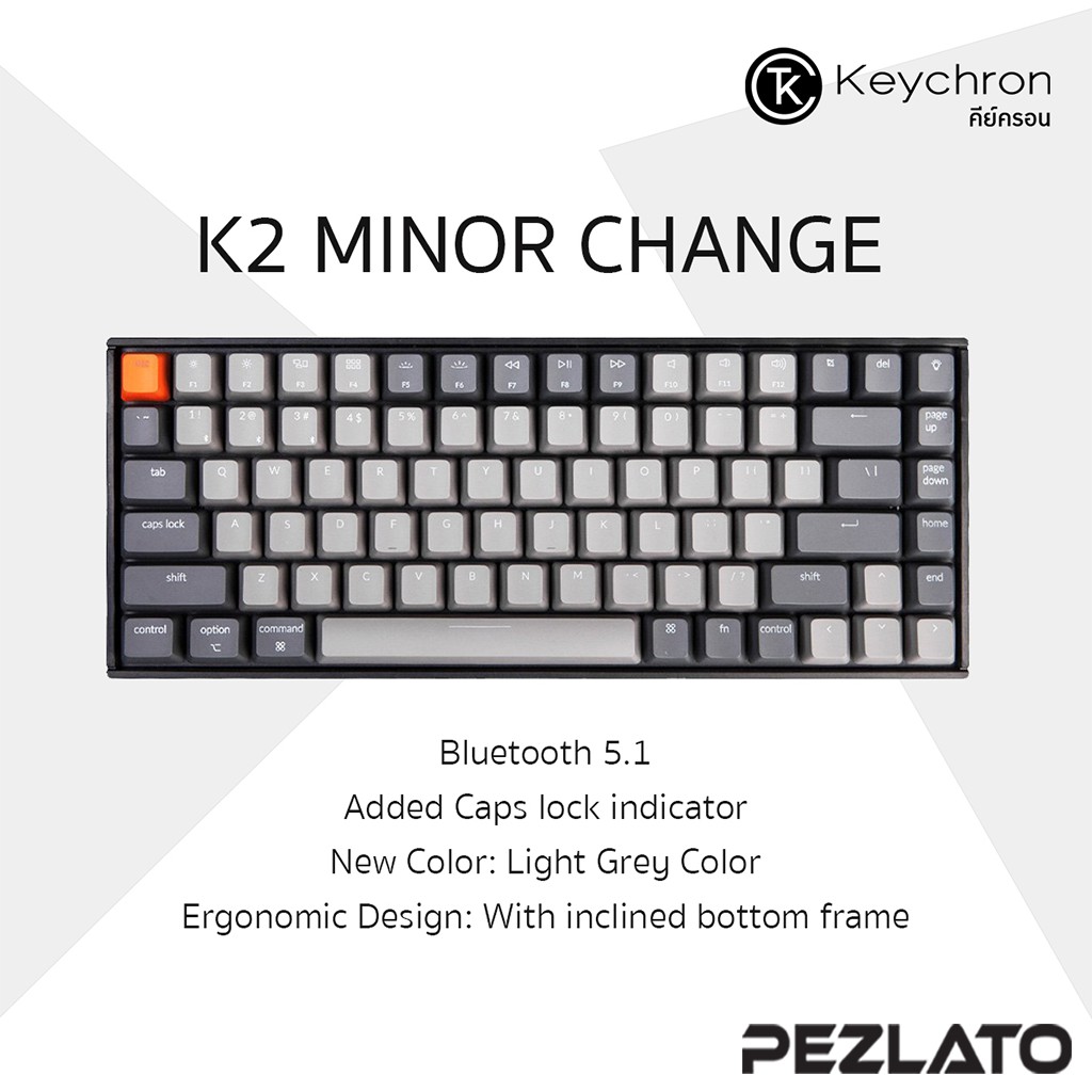 Keychron K2 V2 Wireless Mechanical Keyboard (Red TH/ENG) (Light Grey Color) #0