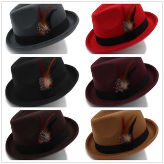 Fedora หมวกขนสัตว์สักหลาดสําหรับฤดูใบไม้ร่วงฤดูหนาวผู้ชาย