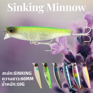 เหยื่อปลอมทรง Sinking Minnow มินนาว 6cm/10g ตกปลา เหยื่อแคส อินทรี ตกปลาทะเล กระสูบ ตกปลาชายฝั่ง ปลาเก๋า