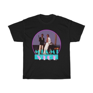 T-shirt  เสื้อยืด พิมพ์ลาย Miami Vice Retro Action TV Show สีดํา สีกรมท่า สําหรับผู้ชายS-5XL