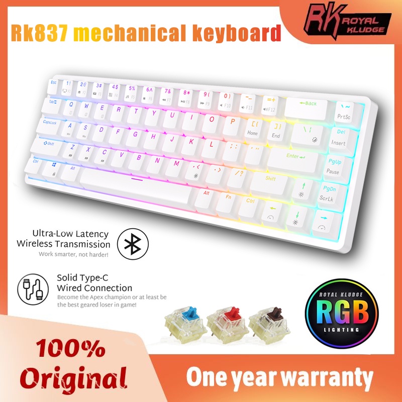 Royal Kludge RK68 RK837 RKG68 คีย์บอร์ดไร้สาย ขนาดเล็ก พร้อมไฟแบ็คไลท์ RGB 60% RK G68- RK Cherry Gat