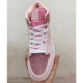 ❉☑☜คุณภาพสูง Nike สุภาพสตรีกีฬารองเท้าบาสเก็ตบอล Air Jordan 1 Mid Digital Pink Girls รองเท้าวิ่งกลางแจ้งสำหรับผู้หญิงรอง