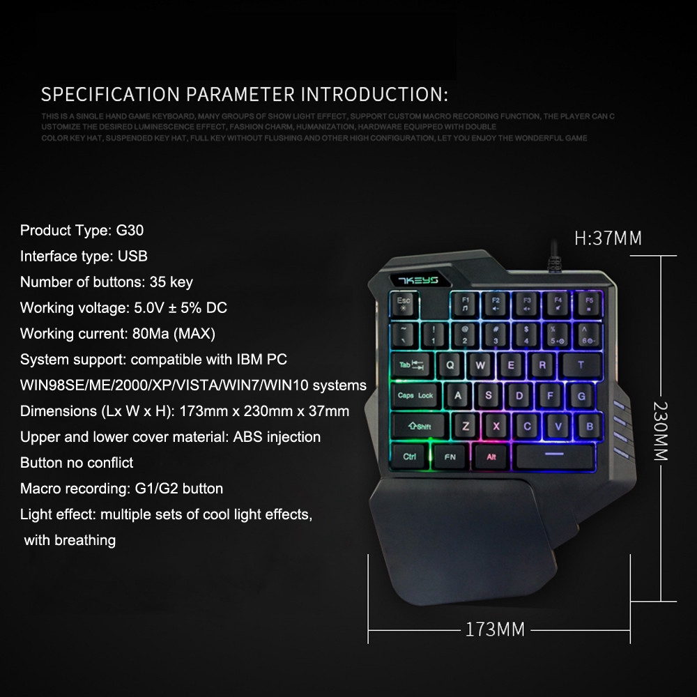chronic☺G30 Wired Gaming Keypad LED Backlight 35 Keys One-handed ...