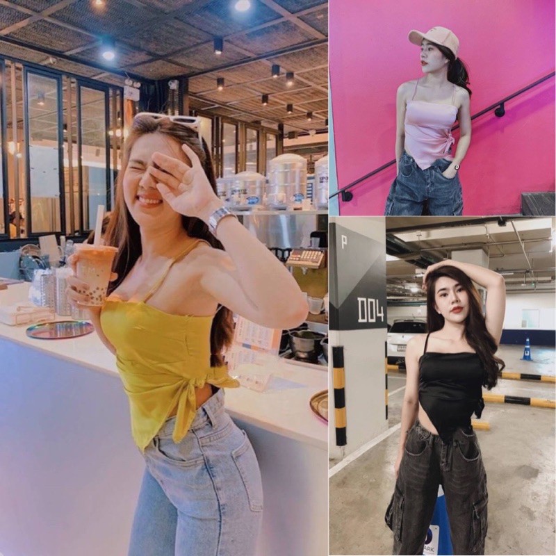 สายเดี่ยวผูกปมมินิโบว์ งานดีซิปข้าว ใส่ไปทะเลน่ารักมากค่า