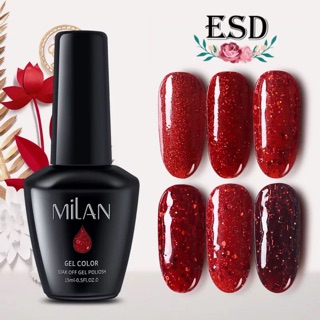 🔥.สีทาเล็บเจล Milan สี New Year Red Glitter Series ขนาด 15 ml อบเครื่อง UV เท่านั้น ส่งฟรี + เก็บปลายทาง