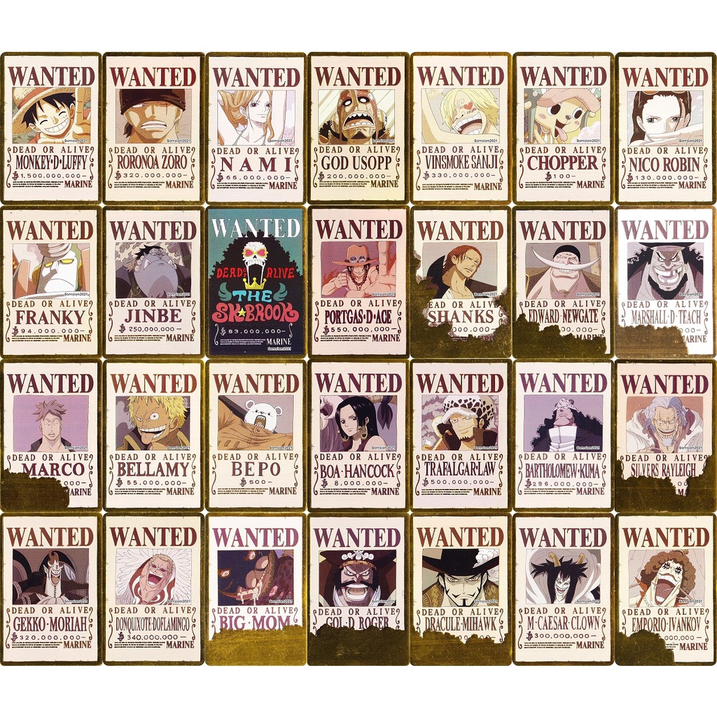 การ์ดสะสม One Piece WANTED Card การ์ดค่าหัววันพีช ขอบทอง ใบประกาศจับ ...