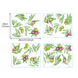 4pcs Removable Home Decor Summer Office Kids Room For Bedroom TV Background PVC Waterproof Olive Leaves Print