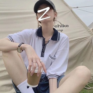 White polo collar cotton short-sleeved T-shirt for women 2021 summer new niche loose top ins