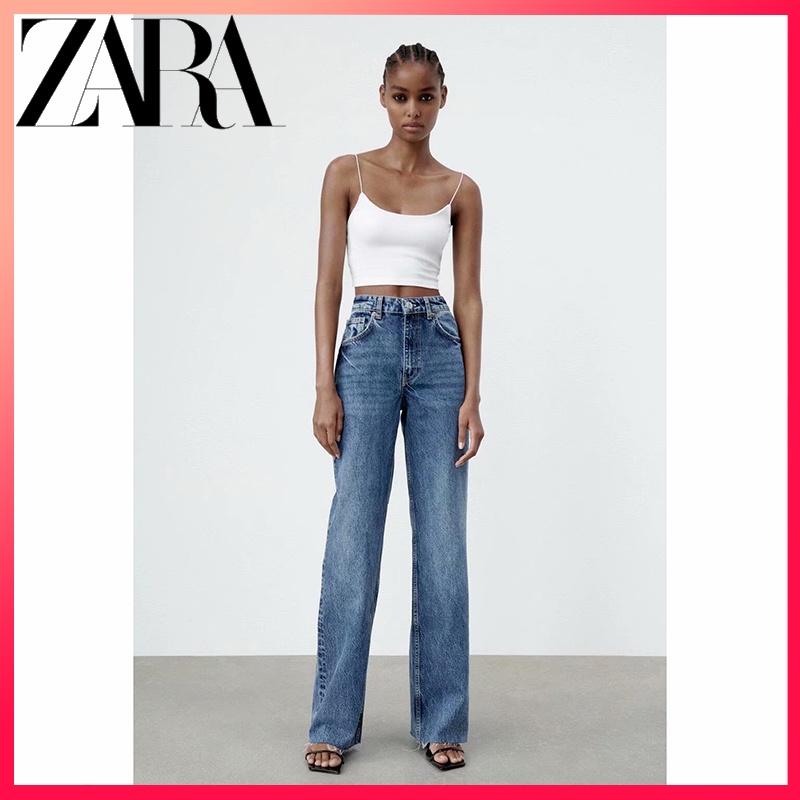 Zara ใหม่ กางเกงยีน ขากว้าง เอวสูง ทรงหลวม ทรงตรง