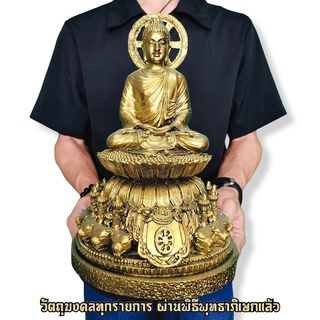 พระพุทธคันธราช ปางสมาธิธรรมจักร สีทองโบราณ (หน้าตัก5นิ้ว)ฐานองค์ท่านเป็นศิลปะสมัยพระเจ้าอโศกมหาราช งดงามมากๆ