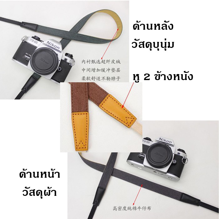 สายคล้องคอกล้อง สายกล้อง Camera strap ผ้ายีนหนานุ่ม เหมาะกับกล้อง Sony A7C mirrorles  xa2 xa3 xa5 xa10 a5100