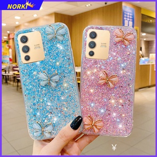 เคสโทรศัพท์มือถือ ซิลิโคนนุ่ม ลายผีเสื้อ 3D ประดับเลื่อมคริสตัล กลิตเตอร์ แวววาว สําหรับ VIVO V27E V25 V25E V23 V23E V21 V21E V20SE V20 V17 V15 Pro