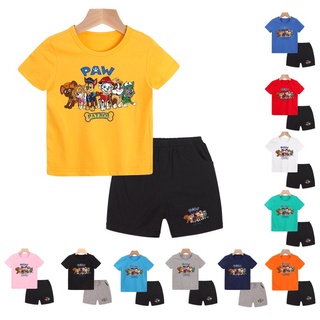 Paw Patrol  ใหม่เด็กเสื้อผ้าชุดเด็กน่ารักการ์ตูนประเดิมผ้าฝ้ายแขนสั้นเสื้อและกางเกง