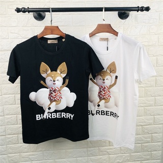 ถูกสุดๆพร้อมส่ง Bur-Be-Rry เสื้อยืดแขนสั้นผ้าฝ้ายพิมพ์ลายการ์ตูนกระรอกน้อยลําลองทรงหลวมสําหรับผู้หญิงและผู้ชายรหัสเต็ม