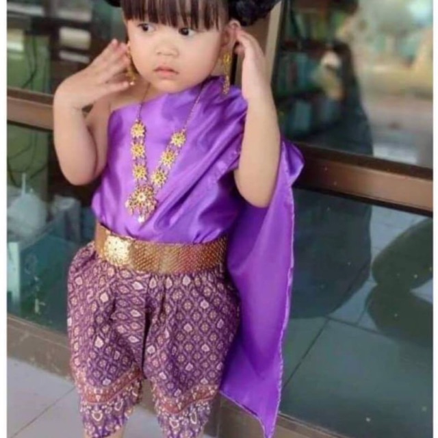 ชุดไทยสไบเด็กผู้หญิงน่ารักๆ (สไบยางยืด+โจงกระเบน)
