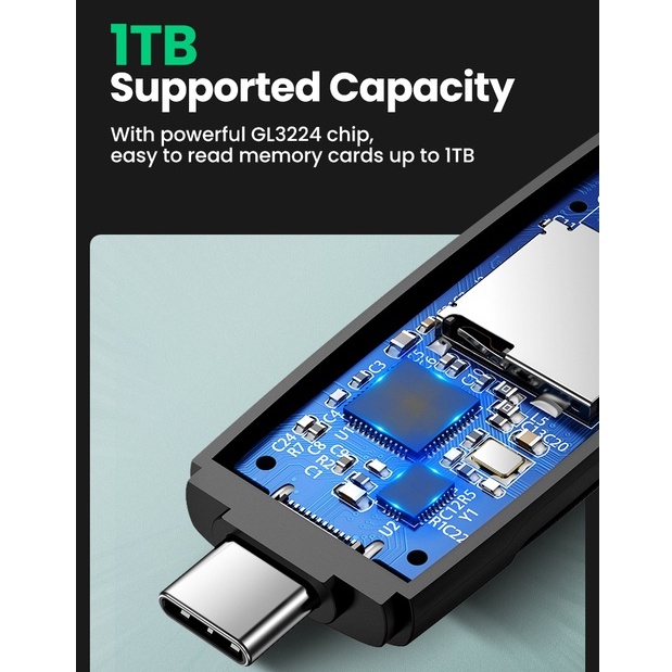 UGREEN  อะแดปเตอร์การ์ดรีดเดอร์ USB TYPE-C  สําหรับ USB 3.0 เข้า SD Micro-SD TF แล็ปท็อป/โทรศัพท์