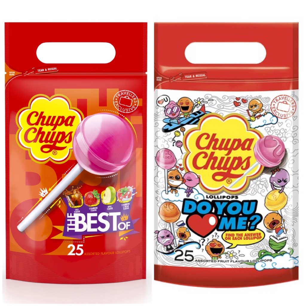 Chupa Chups Bag 300g ลูกอม Chupa Chip ถุงใหญ่ size ปกติ สินค้าของสเปน 1 ถุง มี 25 ชิ้น