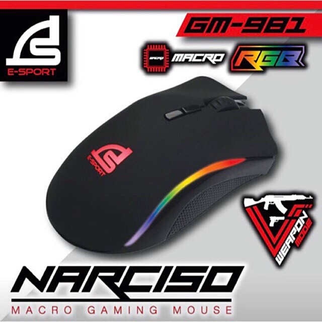 เม้าส์เกมมิ่ง SIGNO E-Sport รุ่น GM-981 NARCISO Macro Gaming Mouse ไฟ RGB สวยๆ
