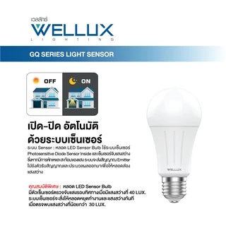 [Clearance]WELLUX หลอดไฟตรวจจับแสง 13W เปิด-ปิดเองอัตโนมัติ LED Light Sensor GQ Series ขั้วE27