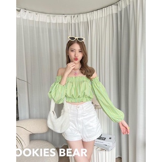 พร้อมส่ง‼️ สม๊อครอบปาดไหล่รุ่นแขนยาว ผ้าคอตตอนอัดย่น ลายริ้วสวย ผ้าใส่สบาย