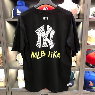 เสื้อยืดโอเวอร์ไซส์เกาหลี MLB แขนสั้นหญิงชอบคู่เล่นชาย   ฤดูร้อนใหม่ NY Yan Yan ทีมเสื้อยืด LA ครึ่งแขนของแท้S-3XL