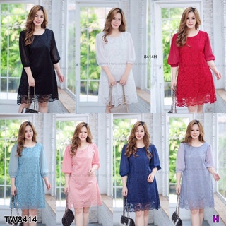 เดรส (สาวอวบ) ลูกไม้แขนชีฟอง MM8414 Dress (chubby girl) lace chiffon sleevesDress (chubby girl) lace chiffon sleeves