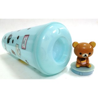 มือ2,ท๊อปเปอร์รีลัคคุมะ Rilakkuma ถอดออกจากกระบอกน้ำได้ พร้อมแก้วน้ำสีฟ้า ของพรีเมี่ยมจากเซเว่นอีเลฟเซ่น งานเก่า สภาพดี