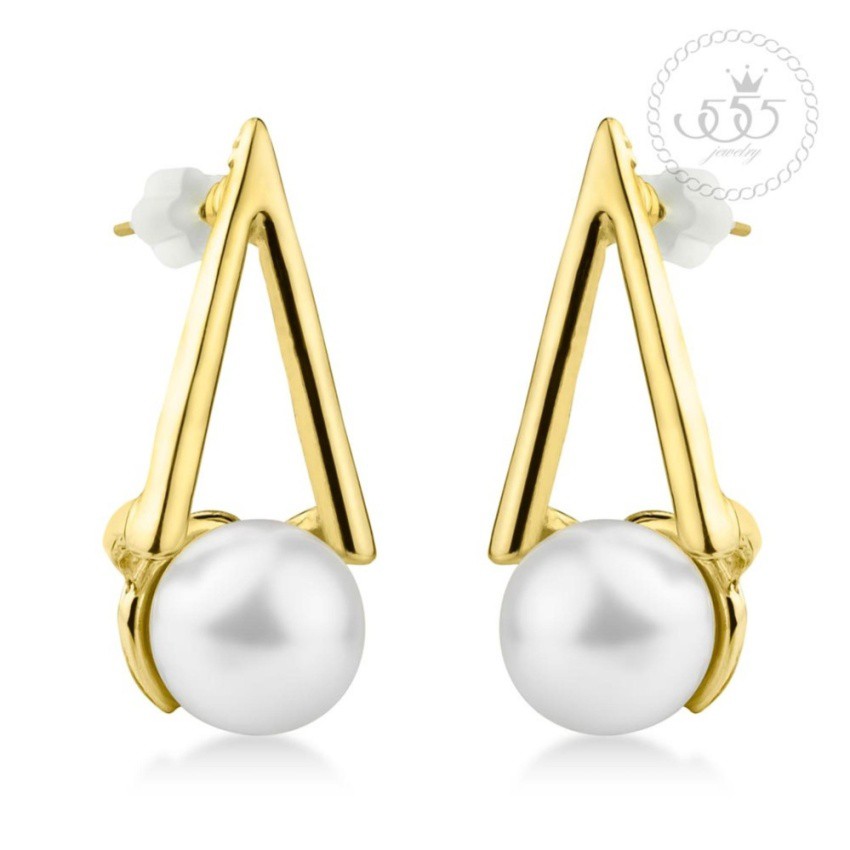 555jewelry ต่างหูสตั๊ดแฟชั่นสไตล์เกาหลีประดับมุก รุ่น MNC-BER025-B (BER2])