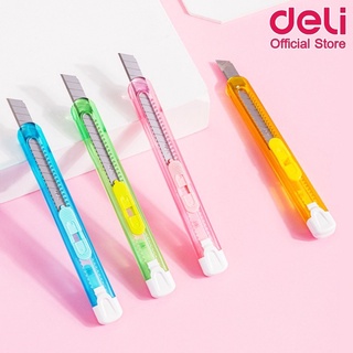 Deli 2054 School Cutter คัตเตอร์พลาสติก สำหรับนักเรียน 13 ใบมีด (คละสี 1 ชิ้น) คัตเตอร์ อุปกรณ์สำนักงาน เครื่องเขียน