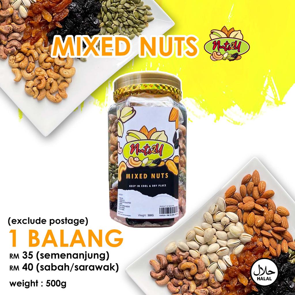 Nuts2u Mynuts Mix Nut Mix Nuts ถั่วอัลมอนด์แมคคาเดเมีย Kacang Gajus ถั่วพิสตาชิโอ เม็ดมะม่วงหิมพานต์