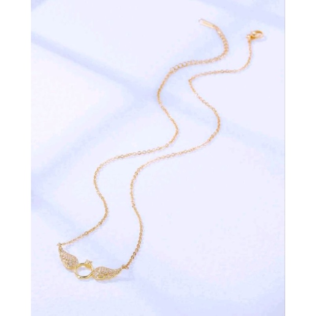 สร้อยคอ ชุบทอง16K จี้รูปปีกแหวนจิ๋วประดับพลอยเทียม