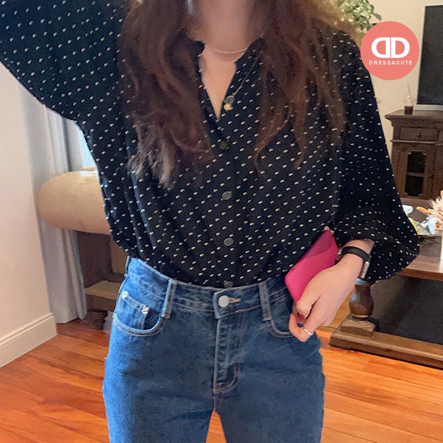 679 🧡น่ารัก ใส่สบาย❤️เสื้อแขนยาวลายจุด Polka dot เสื้อทำงาน เสื้อลำลอง